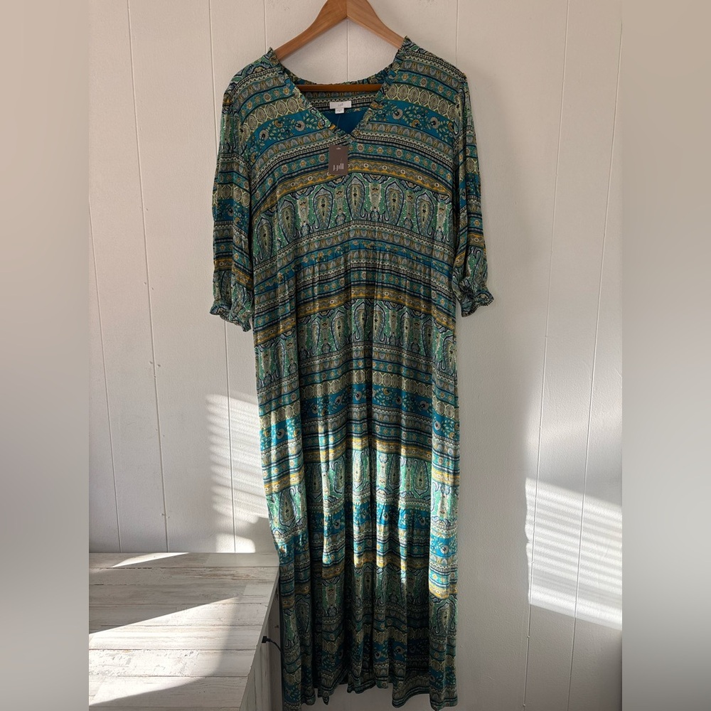 NEW J. Jill Floral Paisley Peasant Maxi Dress Puff Sleeve Blue Boho Size Medium - Picture 9 of 16